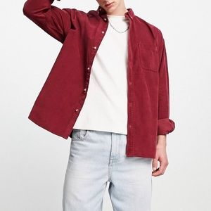 ASOS DESIGN 90s oversized cord shirt in burgundy